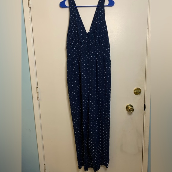 Madewell Polka Dot Jumpsuit in Indigo Navy (V-Back-Wide Leg) - Picture 3 of 7